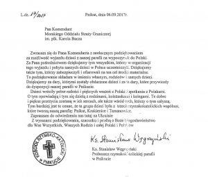 Podziękowanie z parafii w Pnikucie 